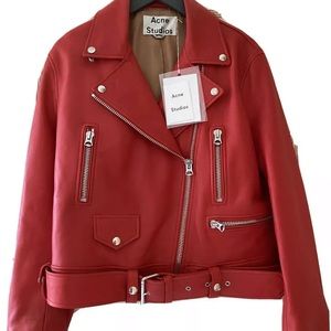 Acne Studios NWT red leather moto jacket sz 36